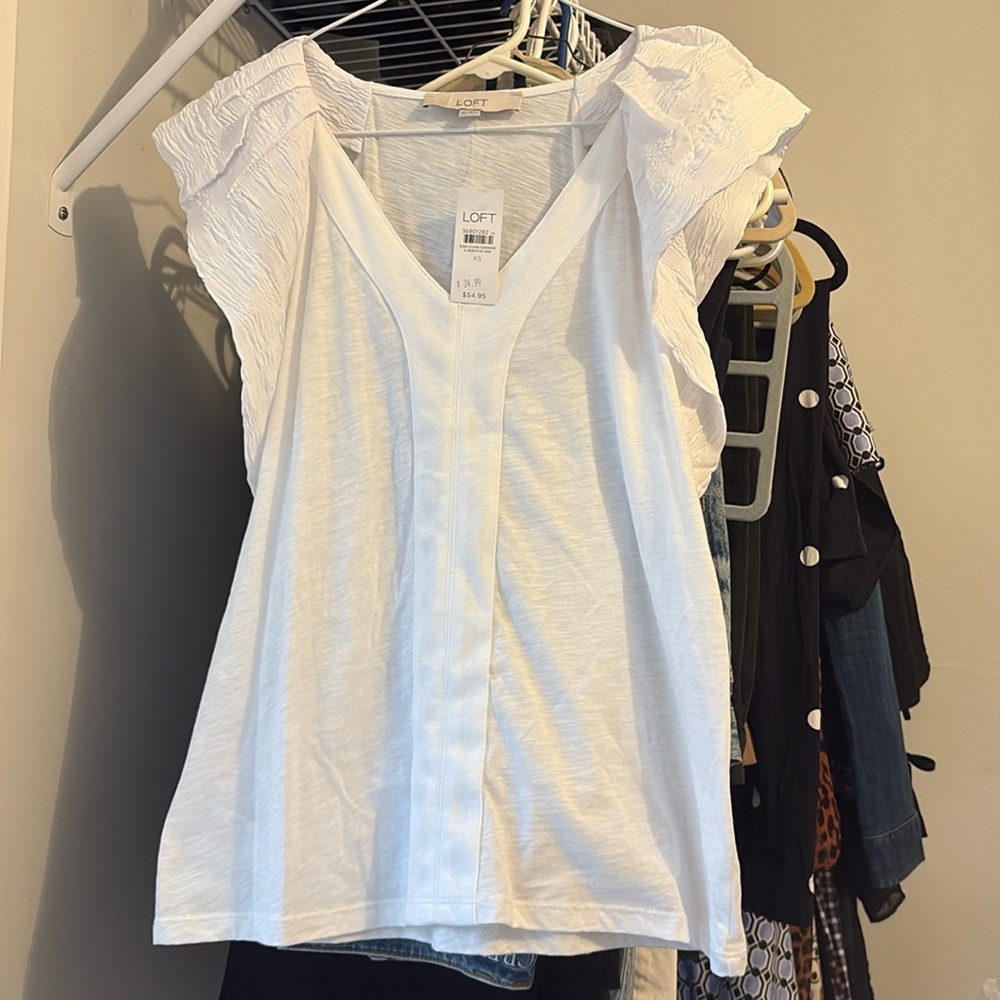 NWT LOFT V Neck White Top